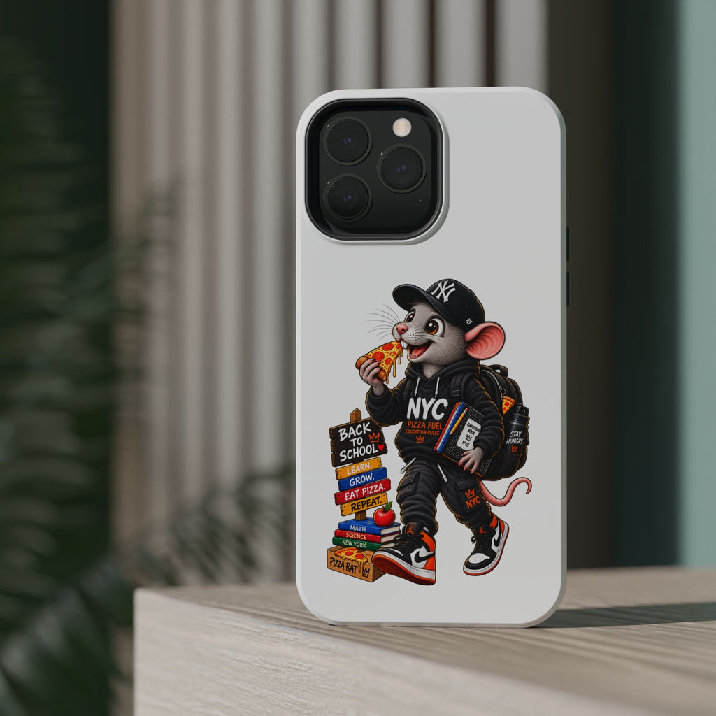 NYC Street Rat Phone Case – Magnetic Impact-Resistant iPhone Case with Back-to-School Pizza Design