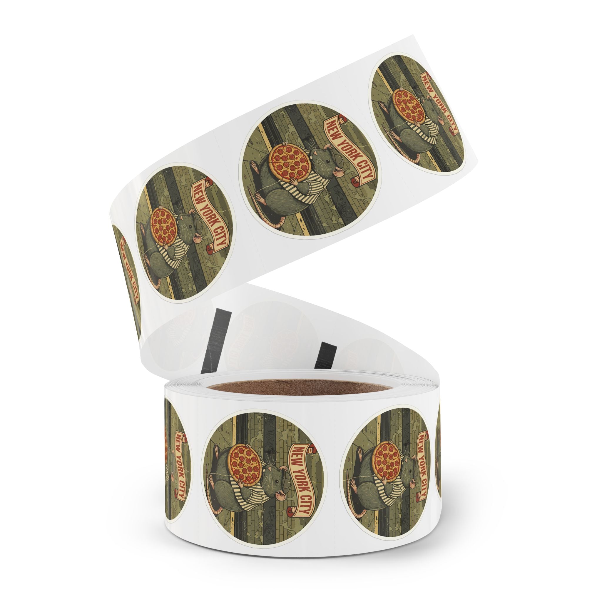 Round Sticker Roll — New York City Pizza Rat Retro Illustration