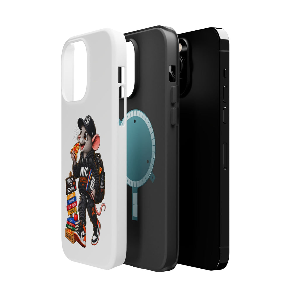 NYC Street Rat Phone Case – Magnetic Impact-Resistant iPhone Case with Back-to-School Pizza Design