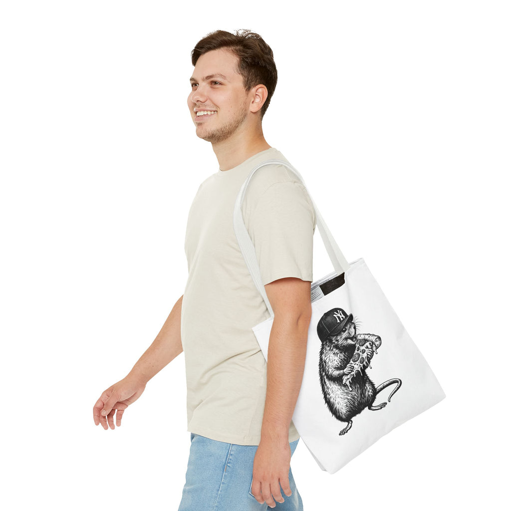 Pizza Rat Tote Bag — Cute NYC Rat Eating Pizza Canvas Tote
