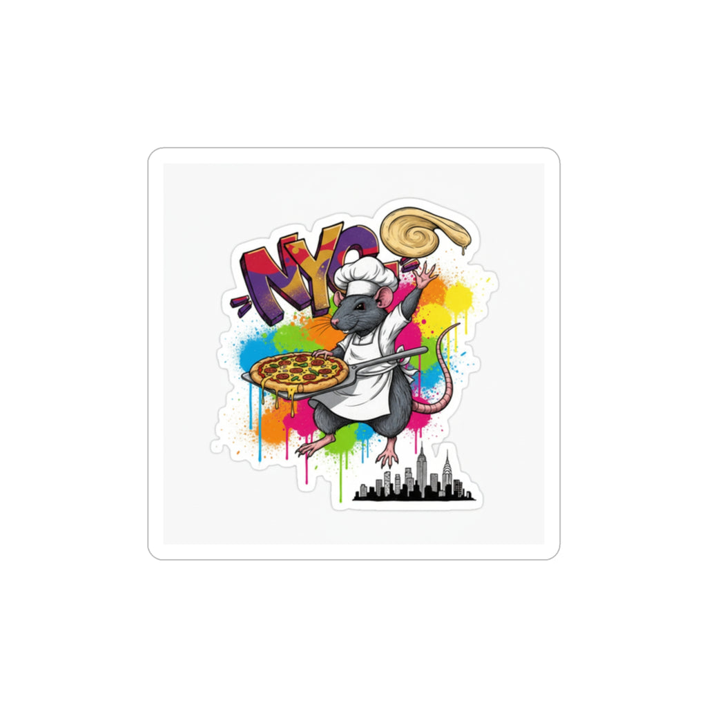 Die-Cut Transparent Sticker — Pizza Chef Rat Graffiti Design