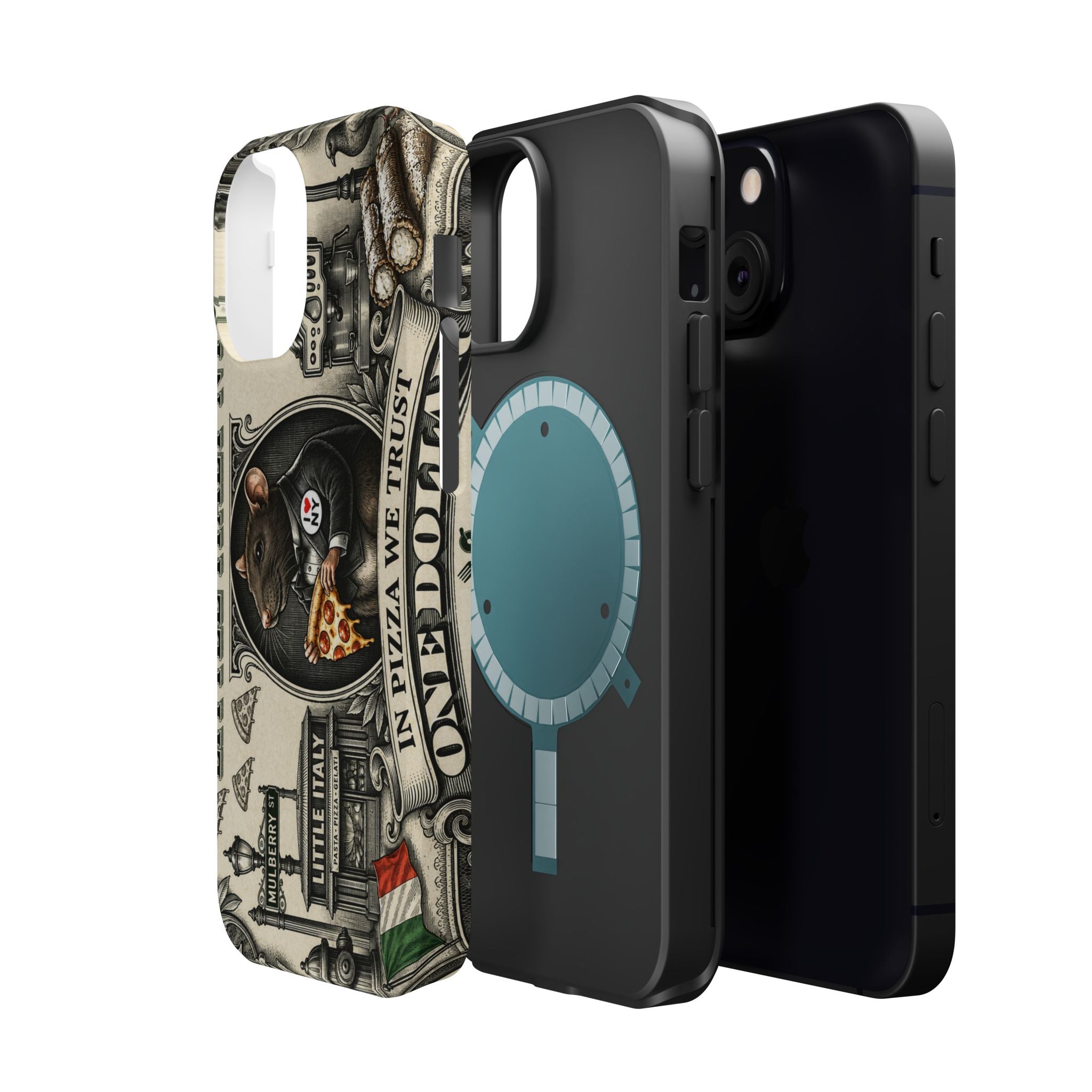 Little Italy NY Phone Case — 'In Pizza We Trust' Italy Rat Art Magnetic Impact-Resistant Case