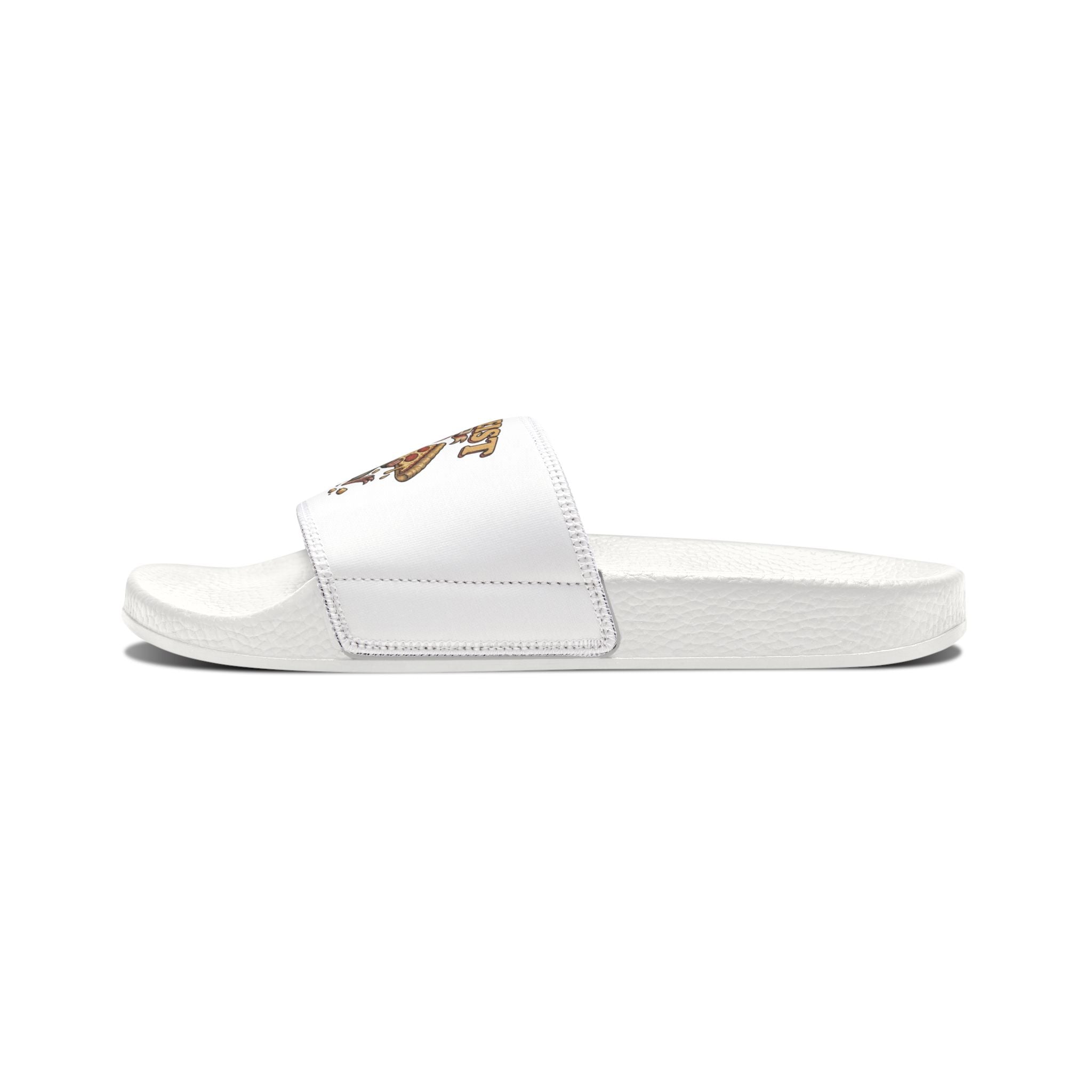 Youth Pizza Rat Slide Sandals — "Cheese First" Graphic Slides for Kids