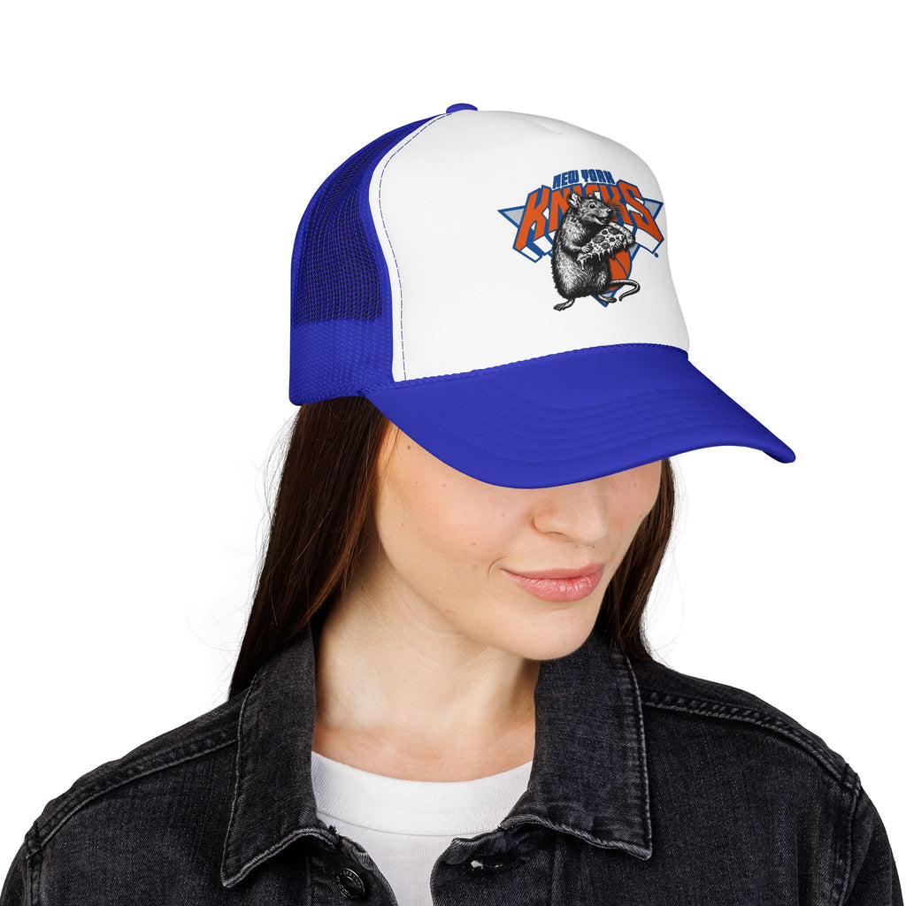 Vintage Skate Rat Foam Trucker Hat – Retro Skateboarding Logo Cap - NY Knicks
