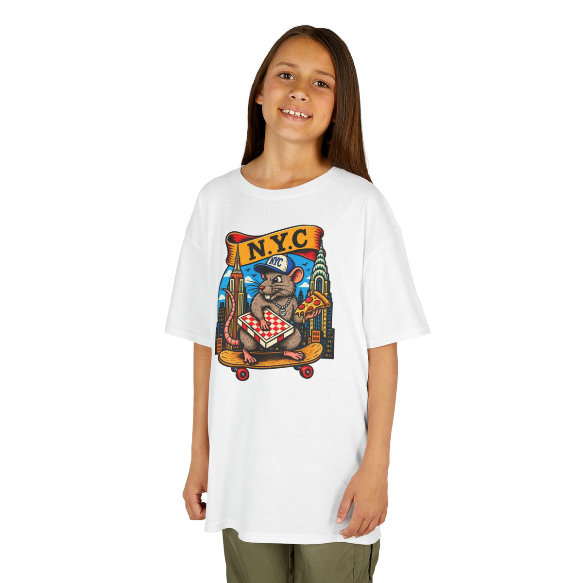 Kids T-Shirt — NYC Skateboarding Pizza Rat Graphic
