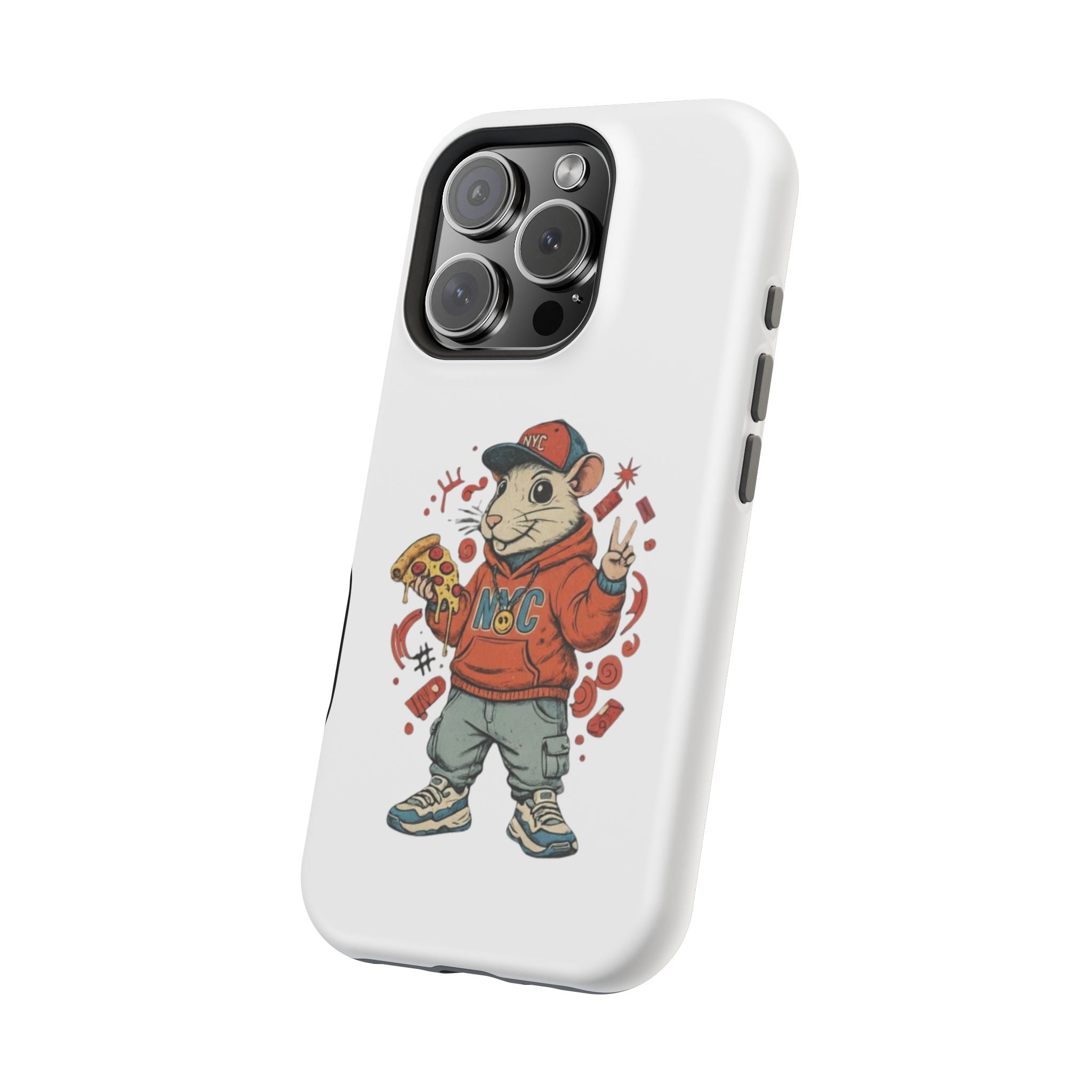 Streetwear Pizza Rat Phone Case — Magnetic Impact‑Resistant iPhone Case with Pizza Skateboard Design