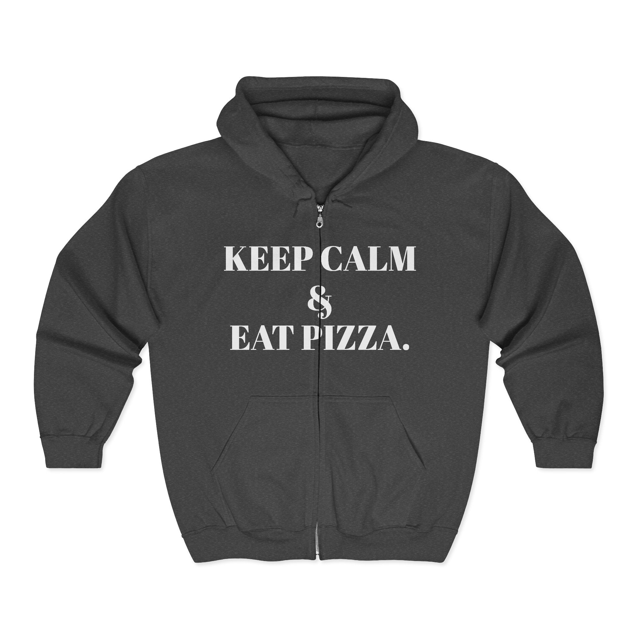 Keep Calm & Eat Pizza Zip Hoodie — Rat with Pizza Graphic Zip-Up Sweatshirt