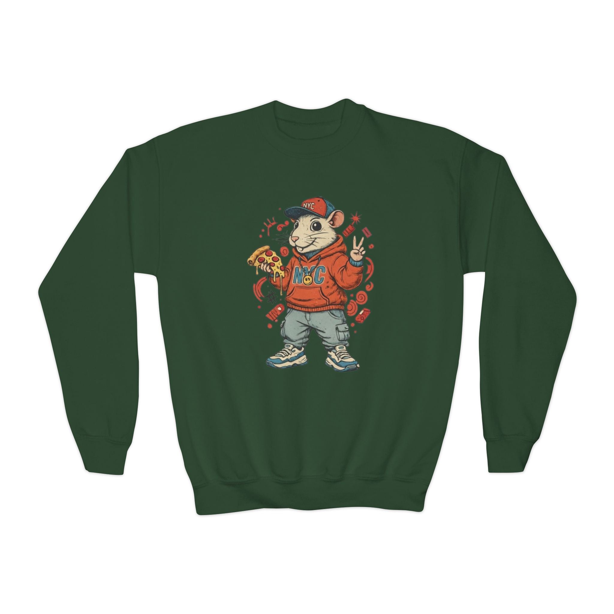 Kids Pizza Rat Crewneck Sweatshirt — Cute Rodent Streetwear