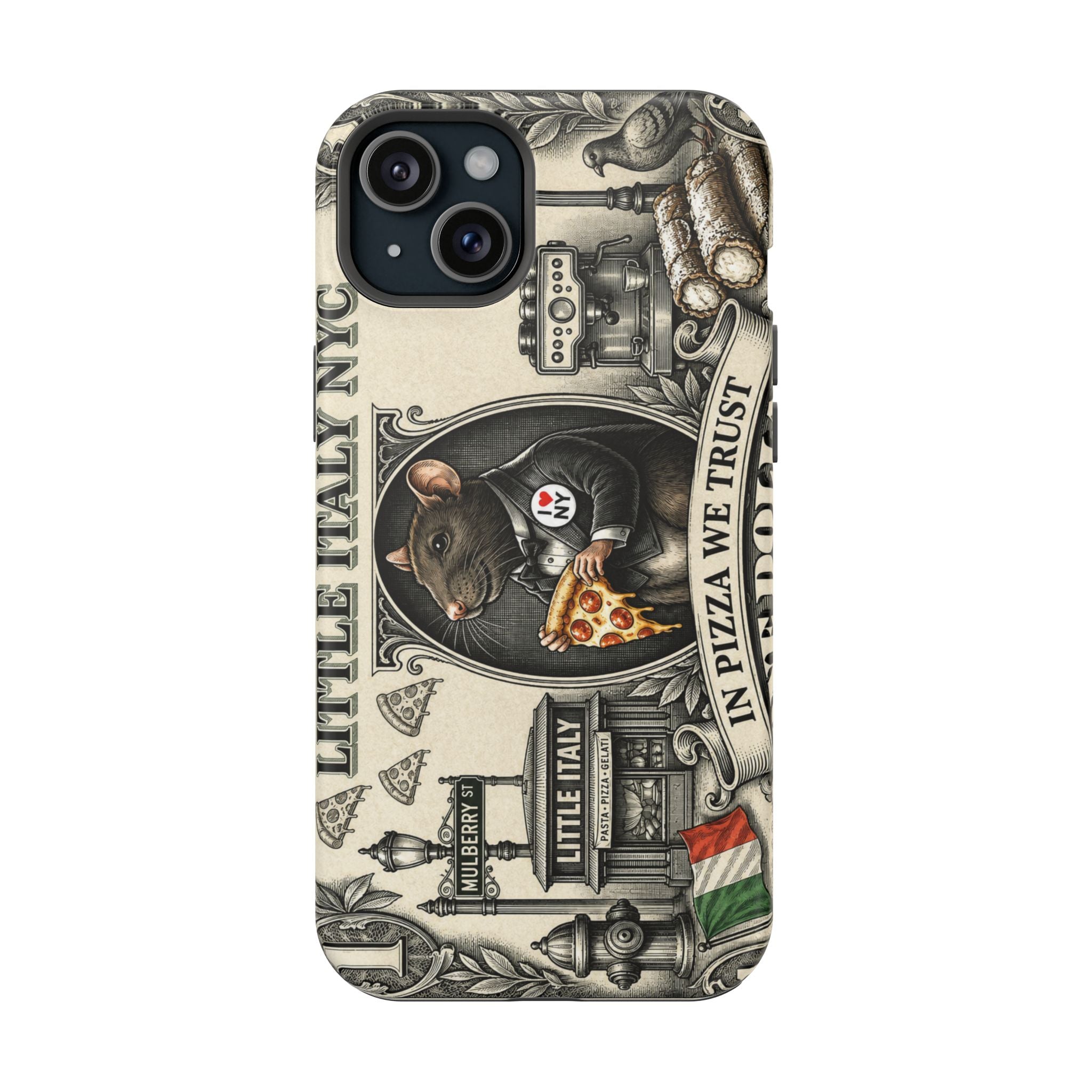 Little Italy NY Phone Case — 'In Pizza We Trust' Italy Rat Art Magnetic Impact-Resistant Case