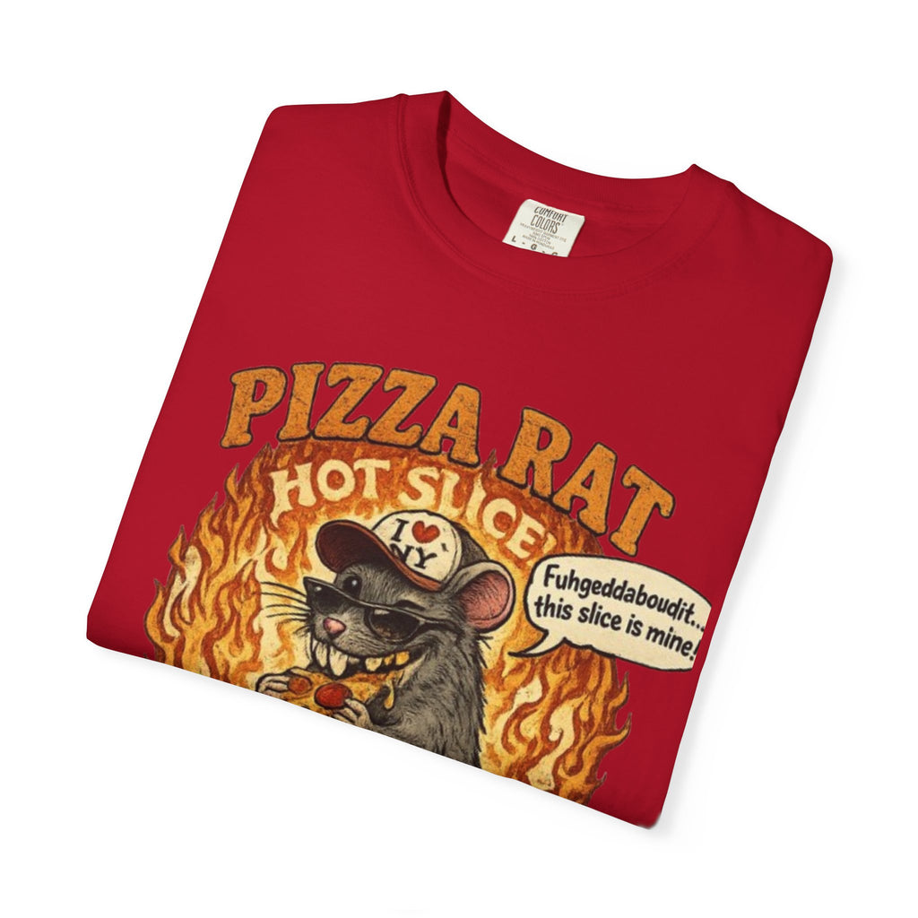 Pizza Rat Hot Slice T-Shirt — Funny Retro Rat Eating Pizza Graphic Tee