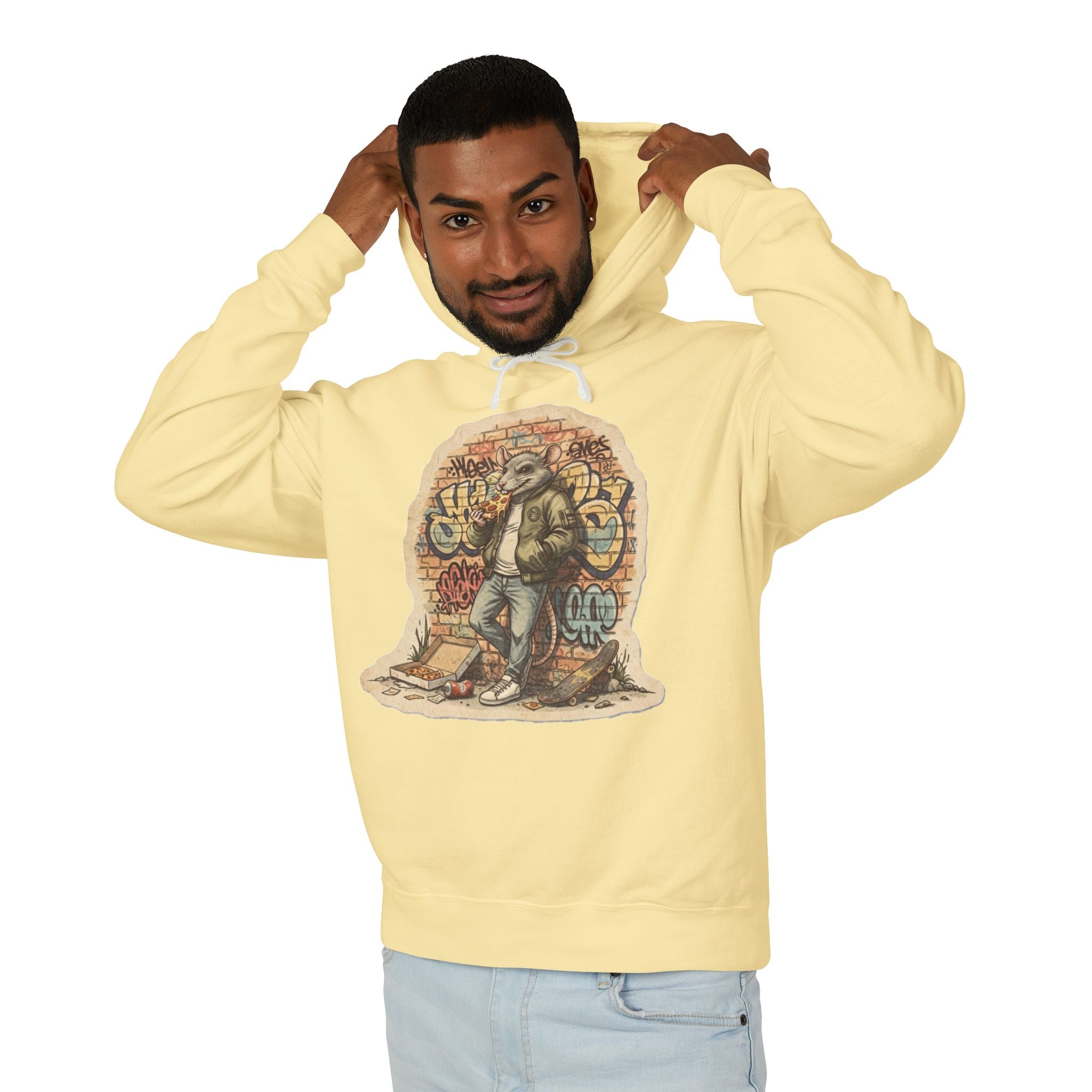 Skate Rat Street Art Hoodie — Retro Graffiti Skateboarder Pullover