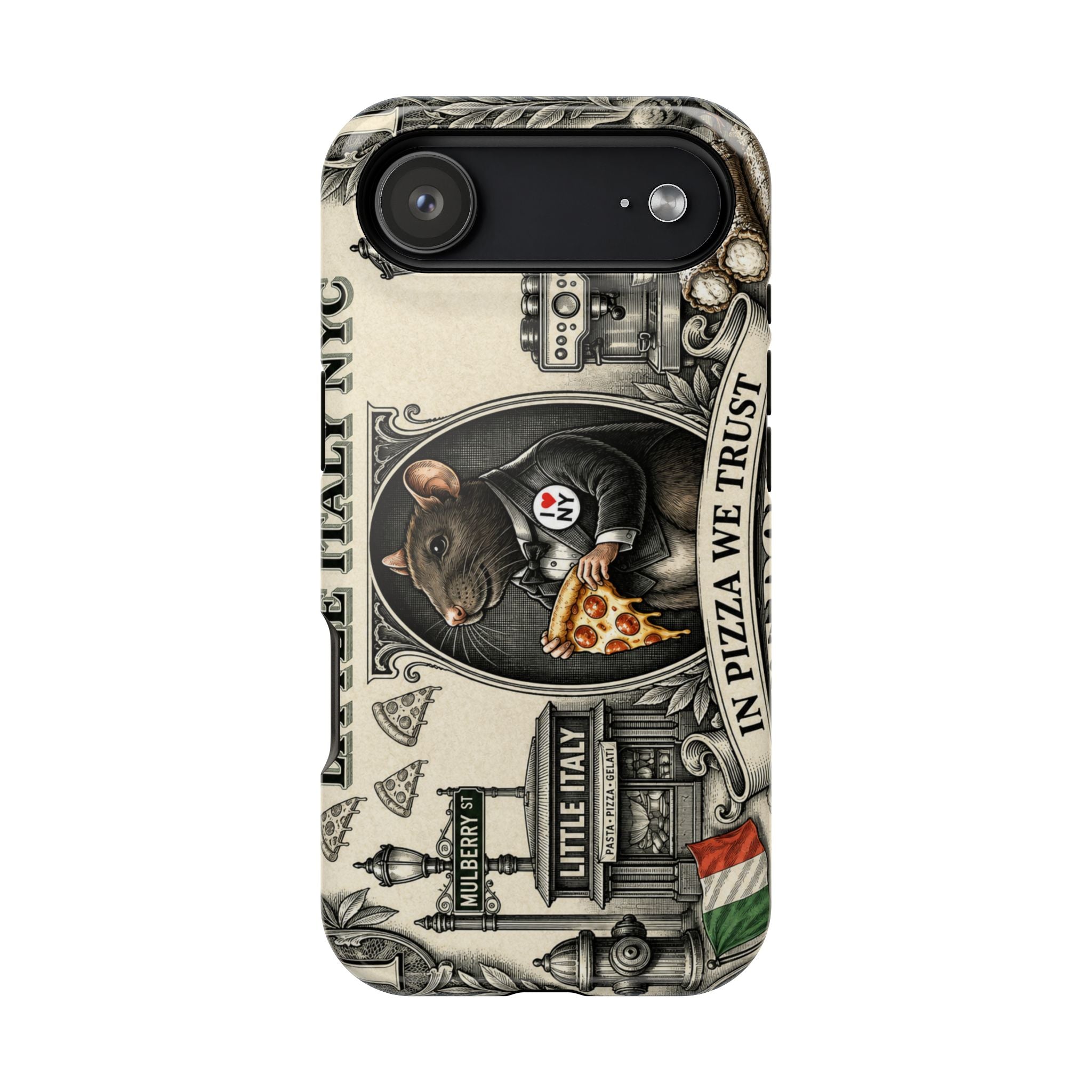 Little Italy NY Phone Case — 'In Pizza We Trust' Italy Rat Art Magnetic Impact-Resistant Case