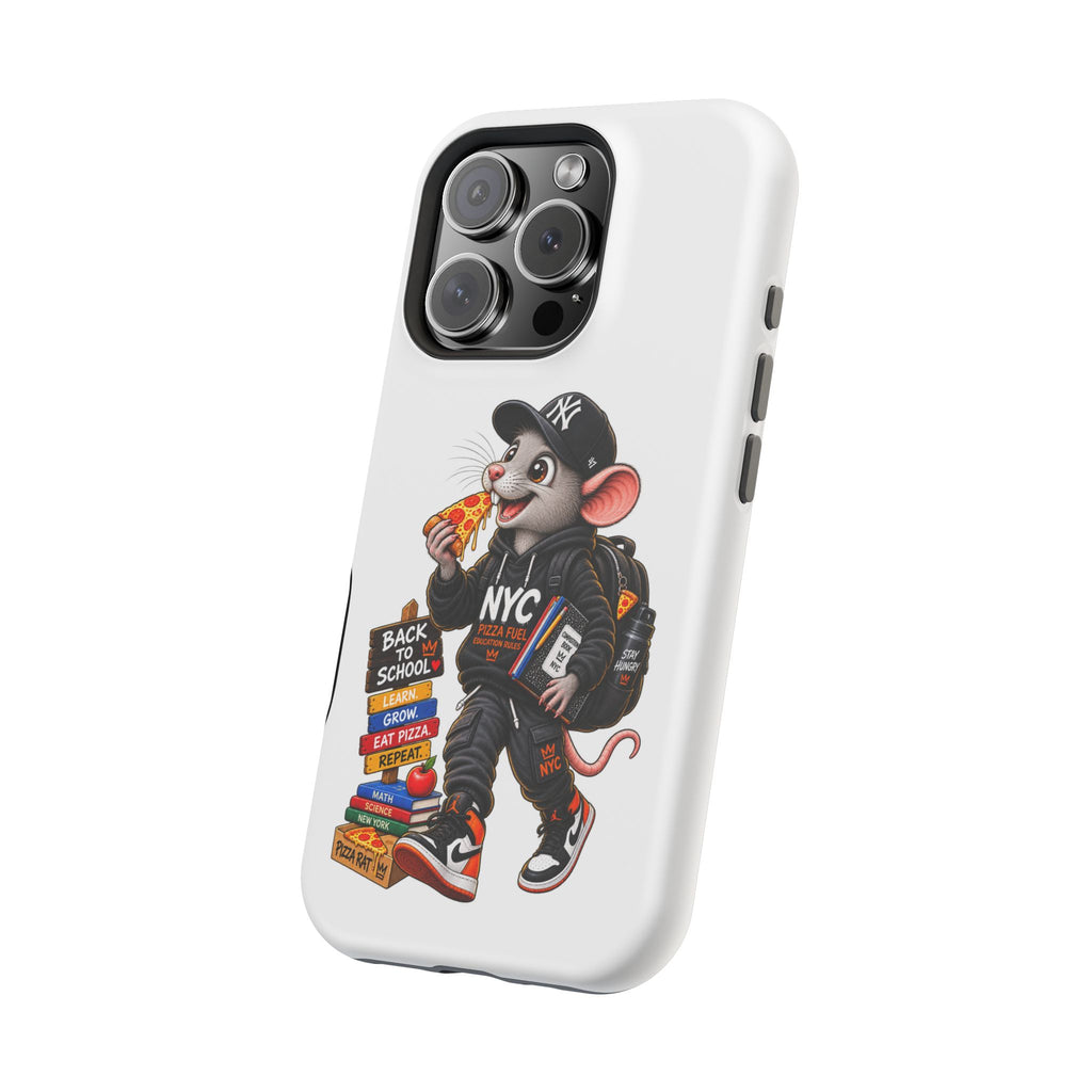 NYC Street Rat Phone Case – Magnetic Impact-Resistant iPhone Case with Back-to-School Pizza Design