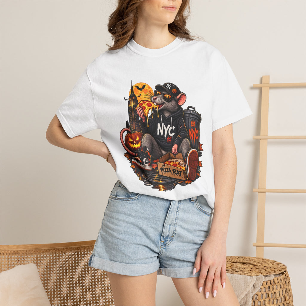 NYC Pizza Rat Halloween T-Shirt — Cute Urban Rat with Pizza & Pumpkins