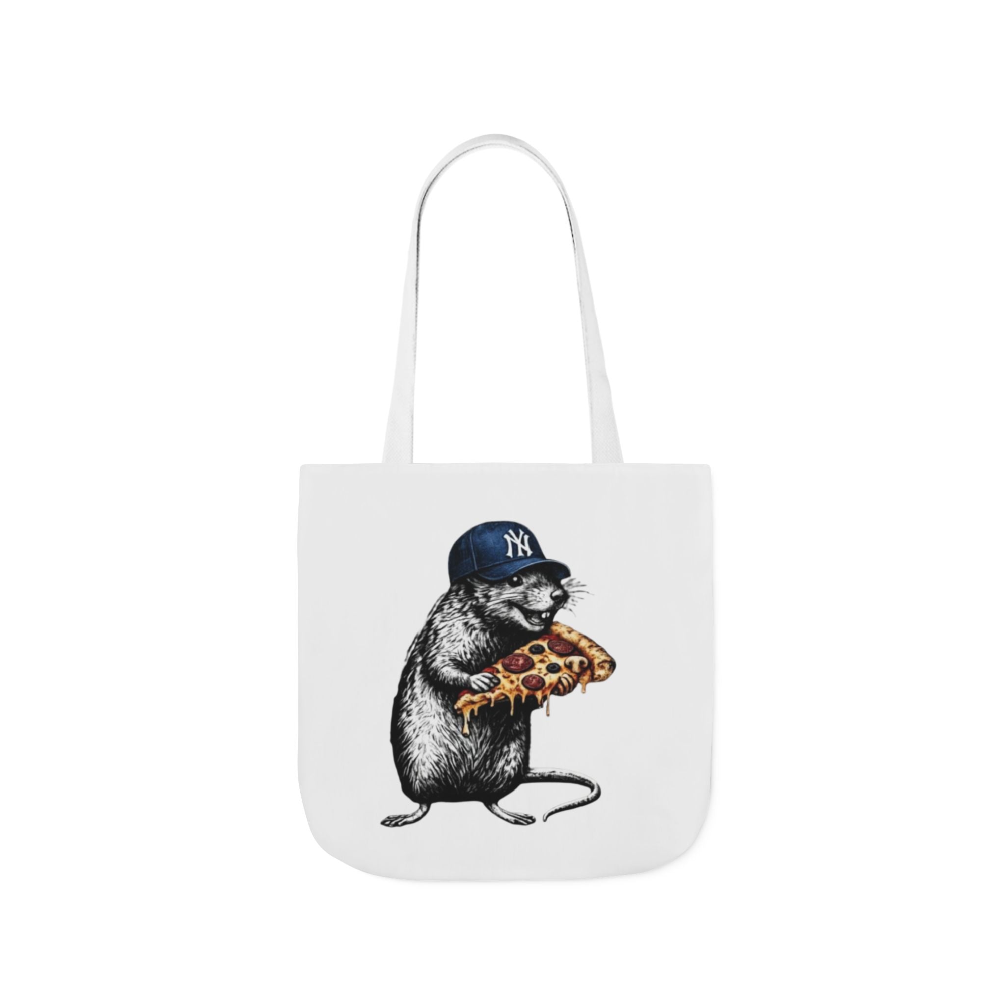 Canvas Tote — Cool Rat Wearing Yankees Cap Eating Pizza Print