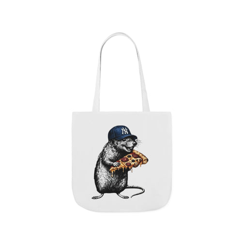 Canvas Tote — Cool Rat Wearing Yankees Cap Eating Pizza Print