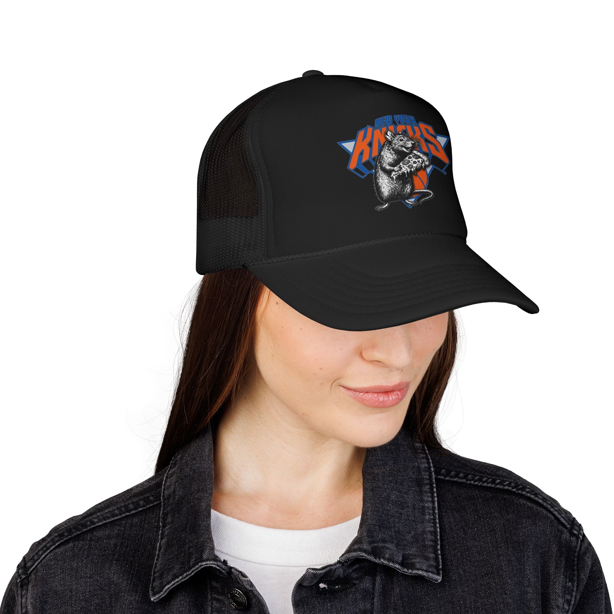Vintage Skate Rat Foam Trucker Hat – Retro Skateboarding Logo Cap - NY Knicks