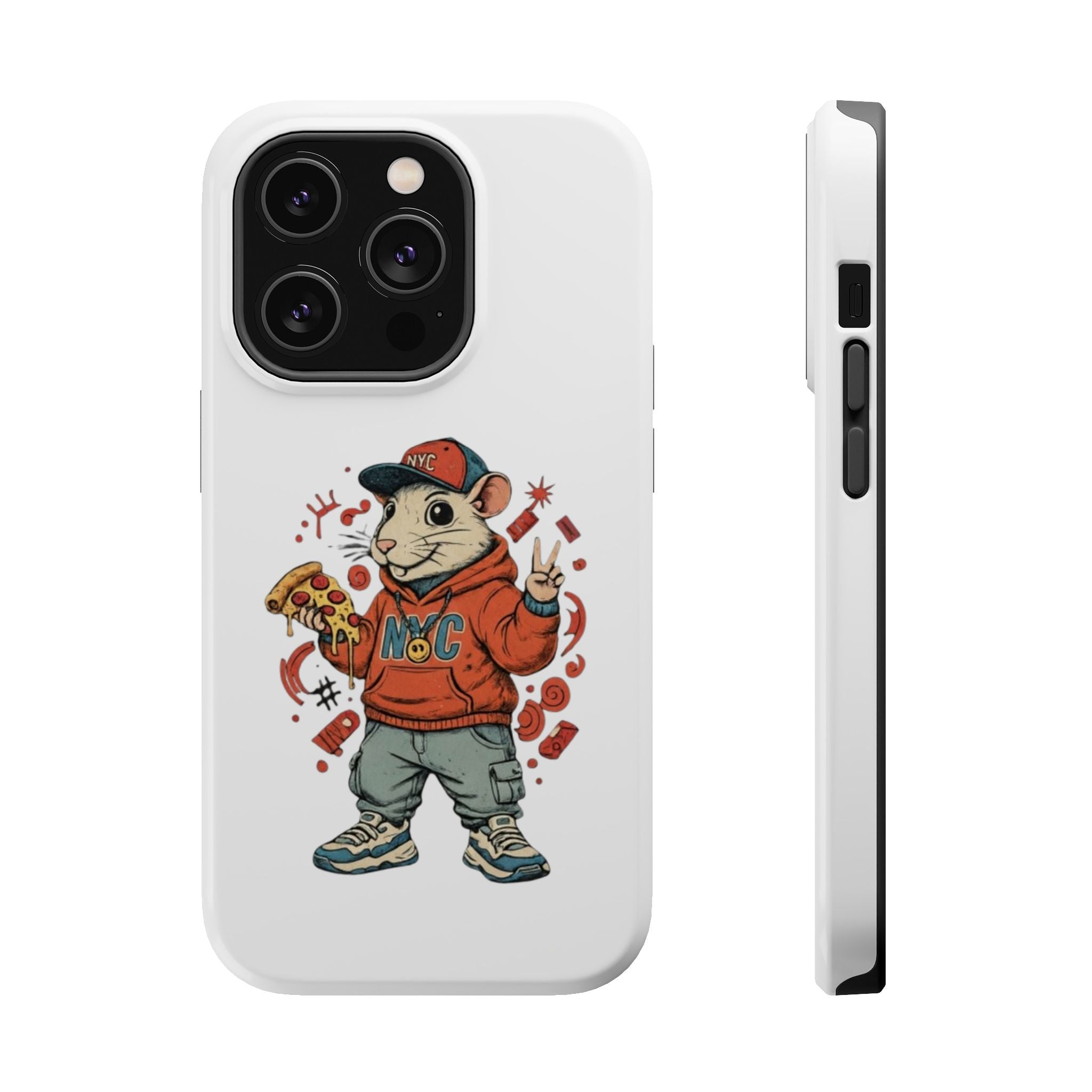 Streetwear Pizza Rat Phone Case — Magnetic Impact‑Resistant iPhone Case with Pizza Skateboard Design