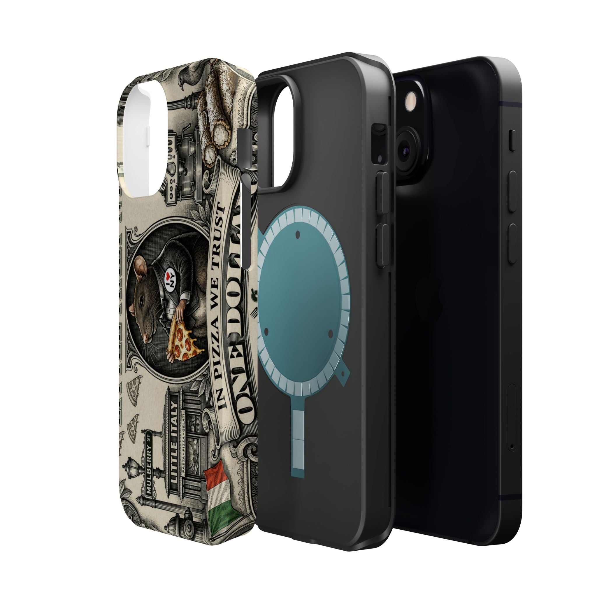 Little Italy NY Phone Case — 'In Pizza We Trust' Italy Rat Art Magnetic Impact-Resistant Case