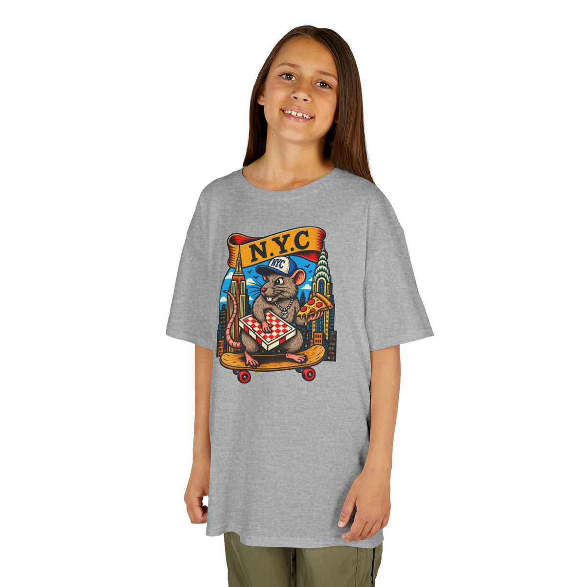 Kids T-Shirt — NYC Skateboarding Pizza Rat Graphic