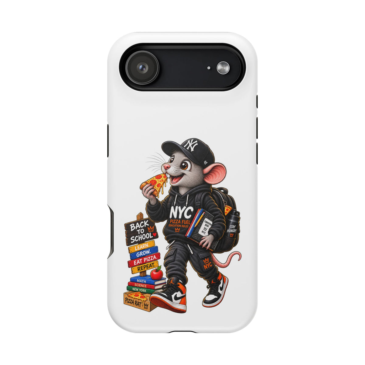 NYC Street Rat Phone Case – Magnetic Impact-Resistant iPhone Case with Back-to-School Pizza Design