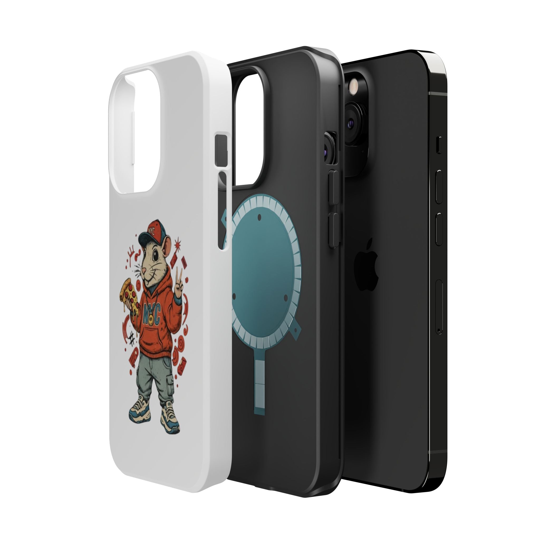 Streetwear Pizza Rat Phone Case — Magnetic Impact‑Resistant iPhone Case with Pizza Skateboard Design