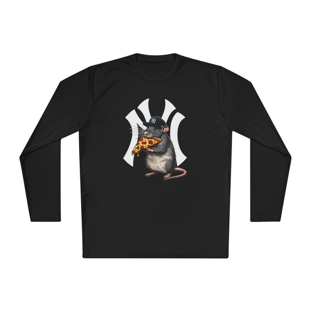 NY Yankee Rat Eating Pizza Long Sleeve Tee — Cute Baseball Logo Mashup