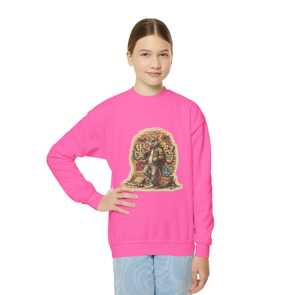 Youth Crewneck Sweatshirt — Vintage Explorer NY Rat Graphic