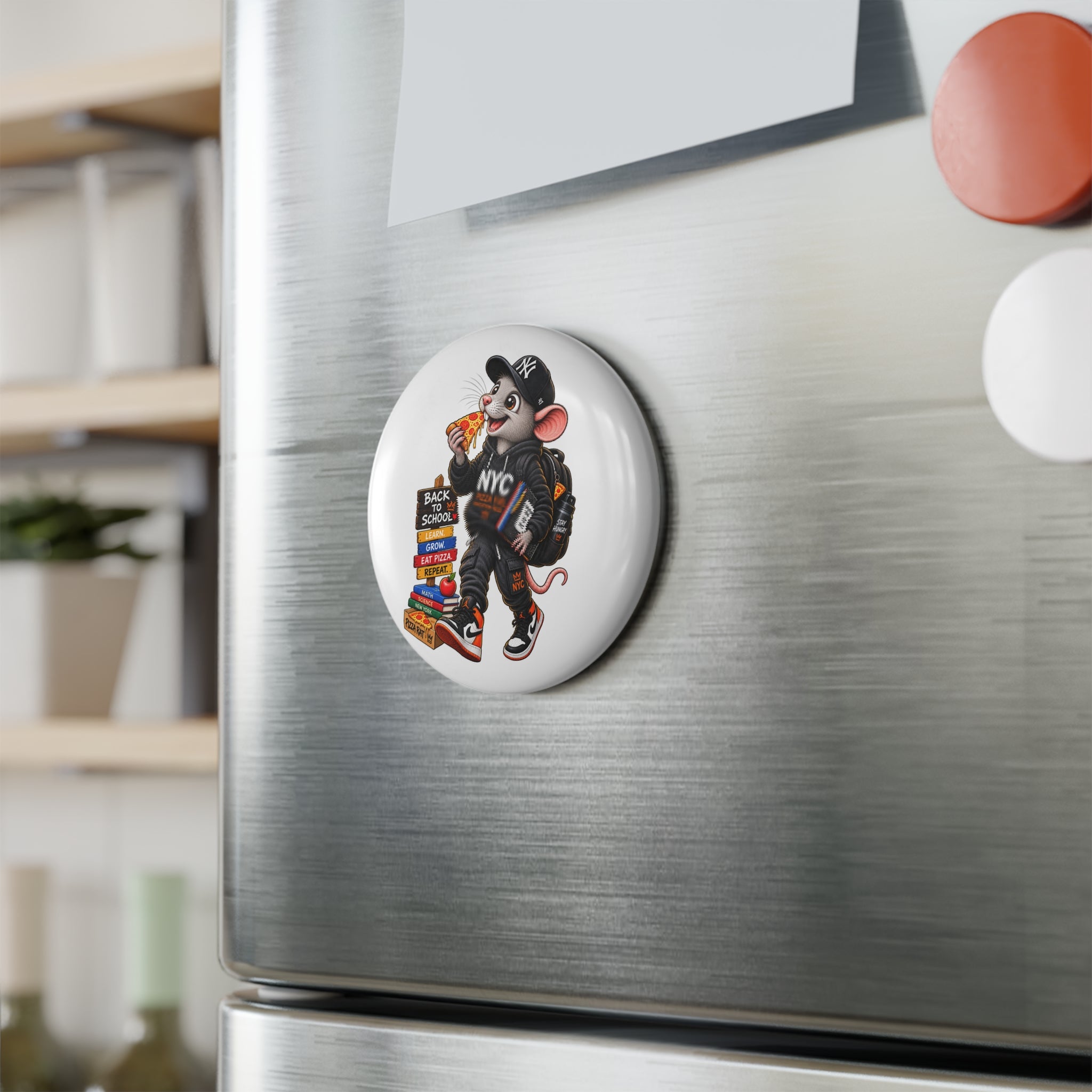 NYC Pizza Rat Magnet — Back to School Cute Refrigerator Button