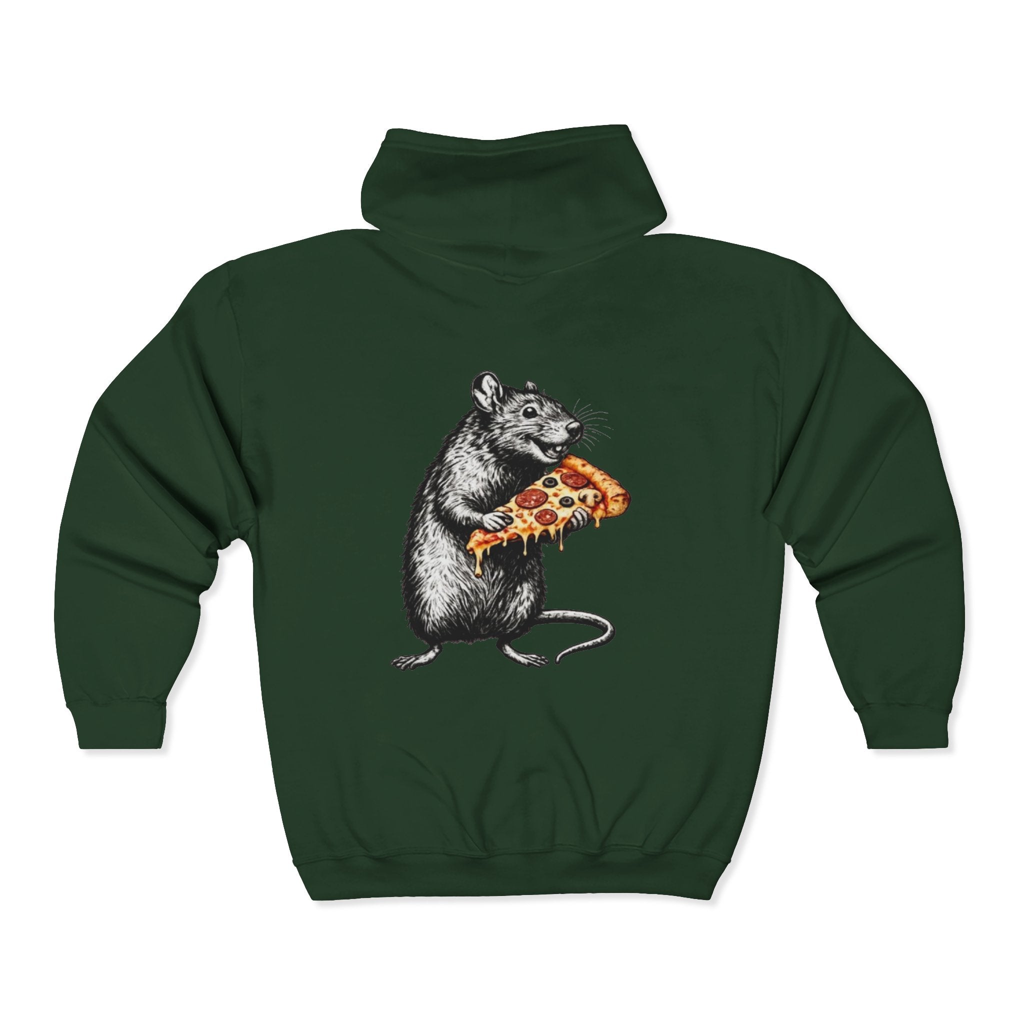 Keep Calm & Eat Pizza Zip Hoodie — Rat with Pizza Graphic Zip-Up Sweatshirt