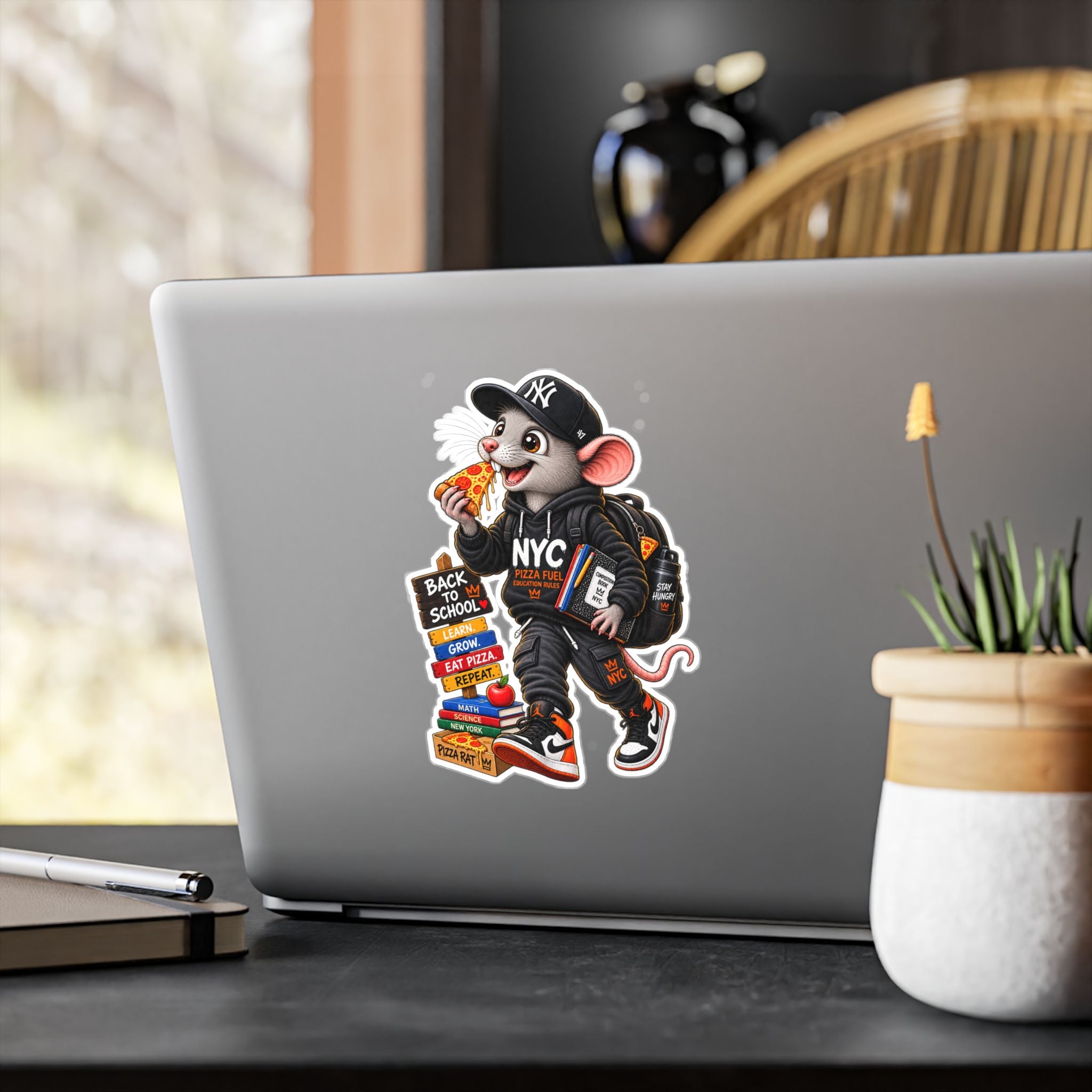 NYC Pizza Rat Sticker — Cute Streetwear Mouse Vinyl Decal (Kiss-Cut)