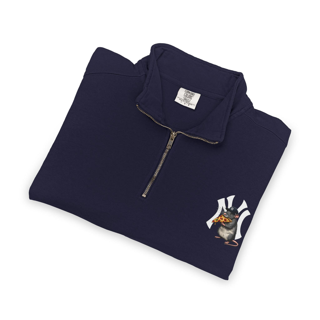 NY Yankee Quarter-Zip Sweatshirt — Small Retro Dog Portrait Chest Print