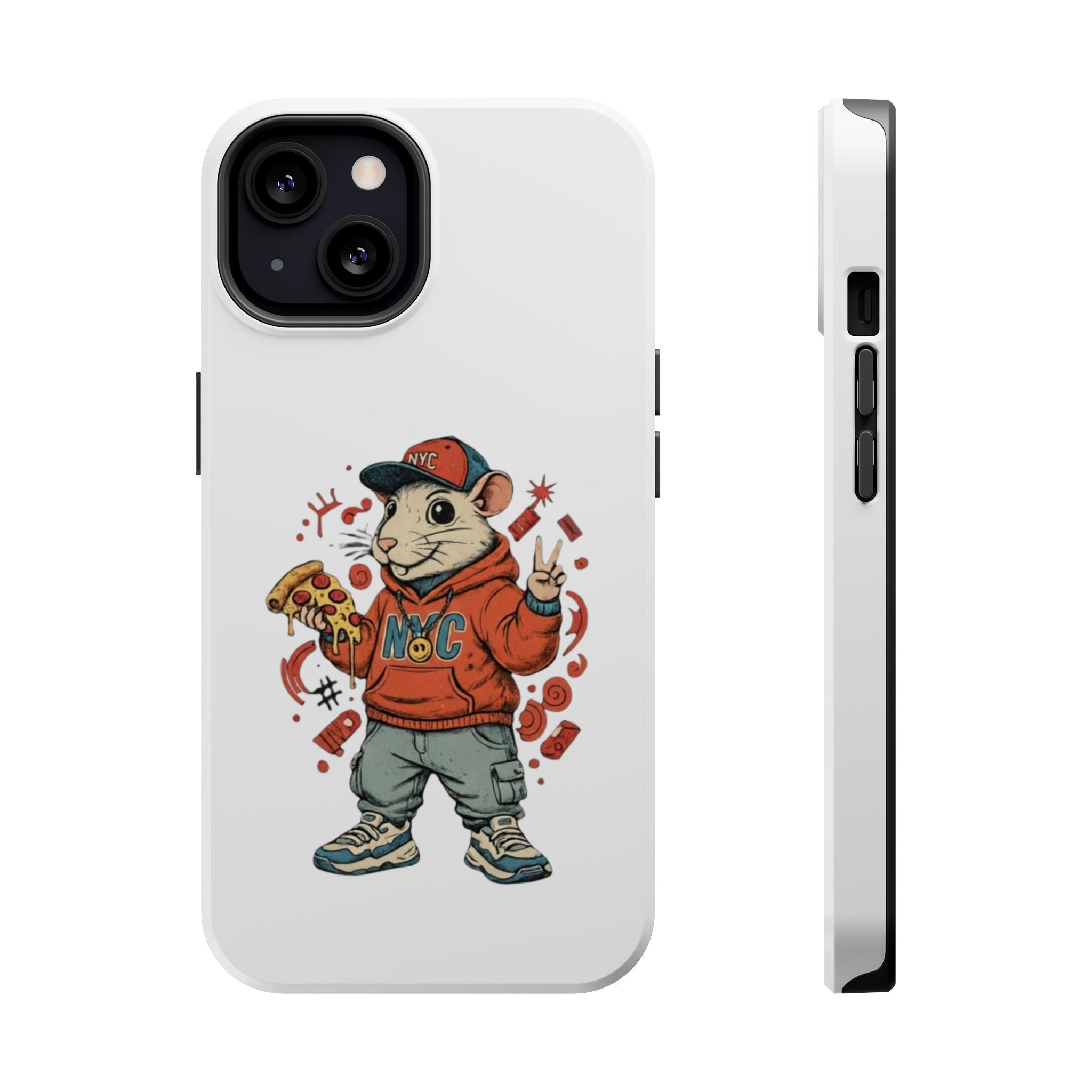Streetwear Pizza Rat Phone Case — Magnetic Impact‑Resistant iPhone Case with Pizza Skateboard Design