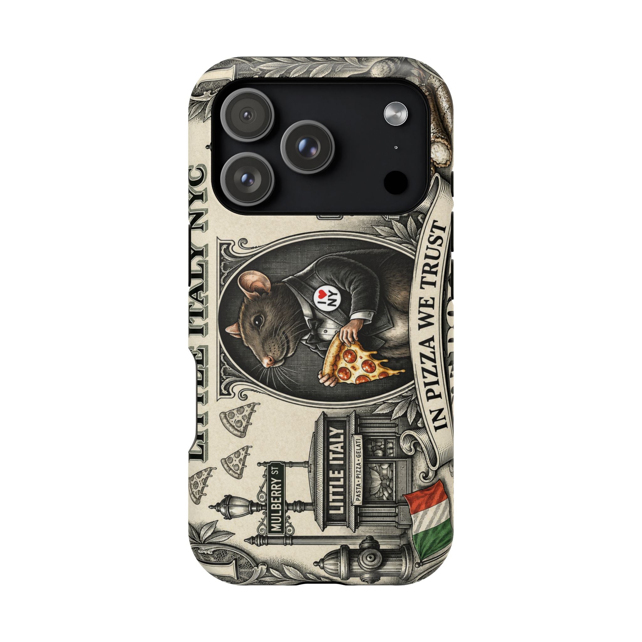 Little Italy NY Phone Case — 'In Pizza We Trust' Italy Rat Art Magnetic Impact-Resistant Case