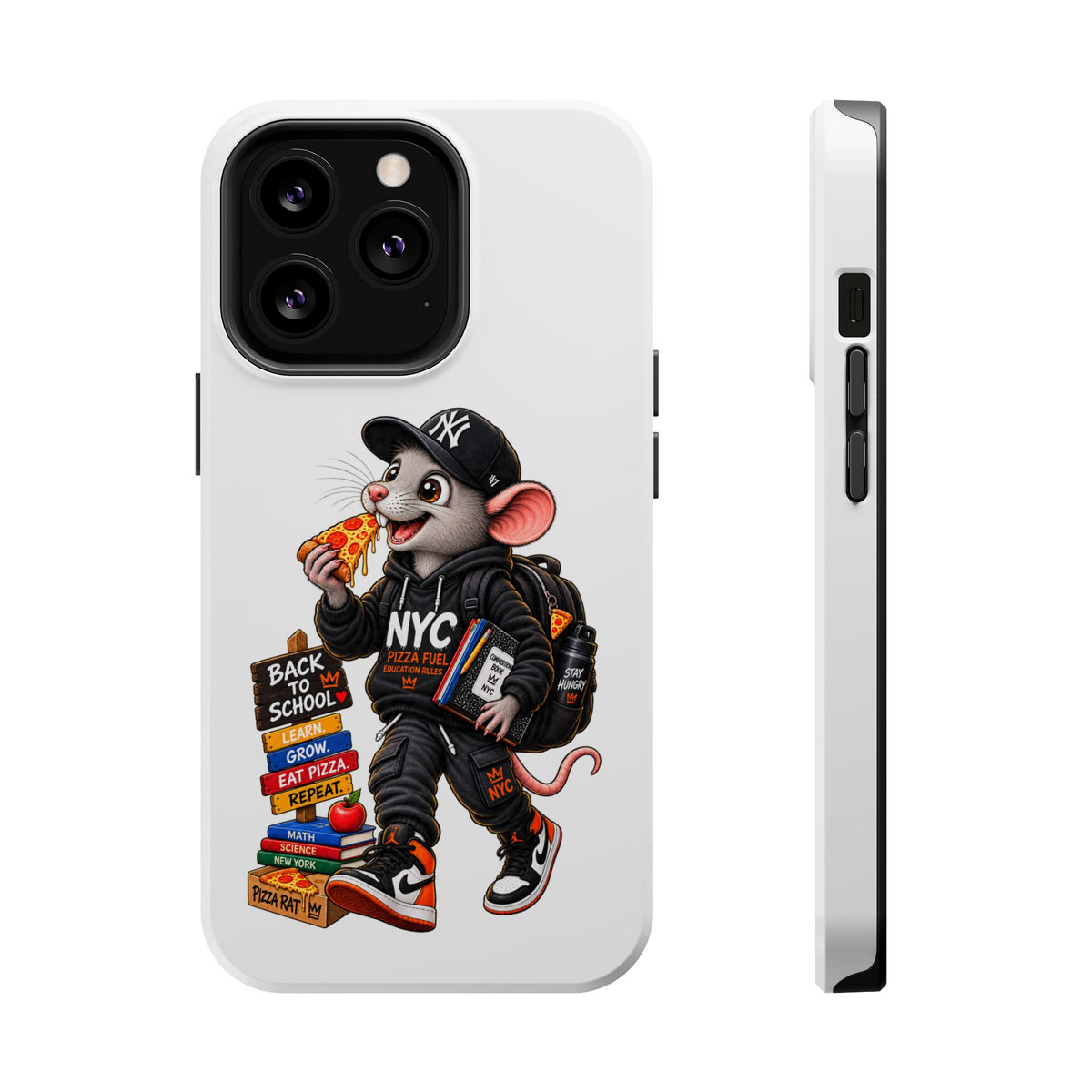NYC Street Rat Phone Case – Magnetic Impact-Resistant iPhone Case with Back-to-School Pizza Design