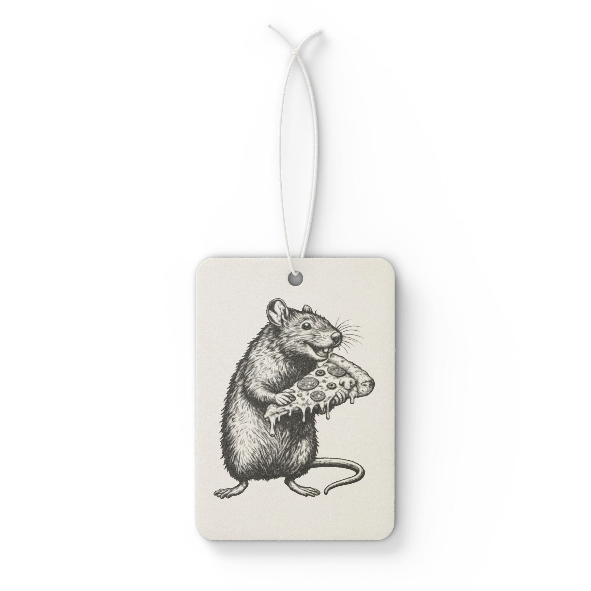 Rat Holding Pizza Car Air Freshener — Vintage Illustration Scented Ornament