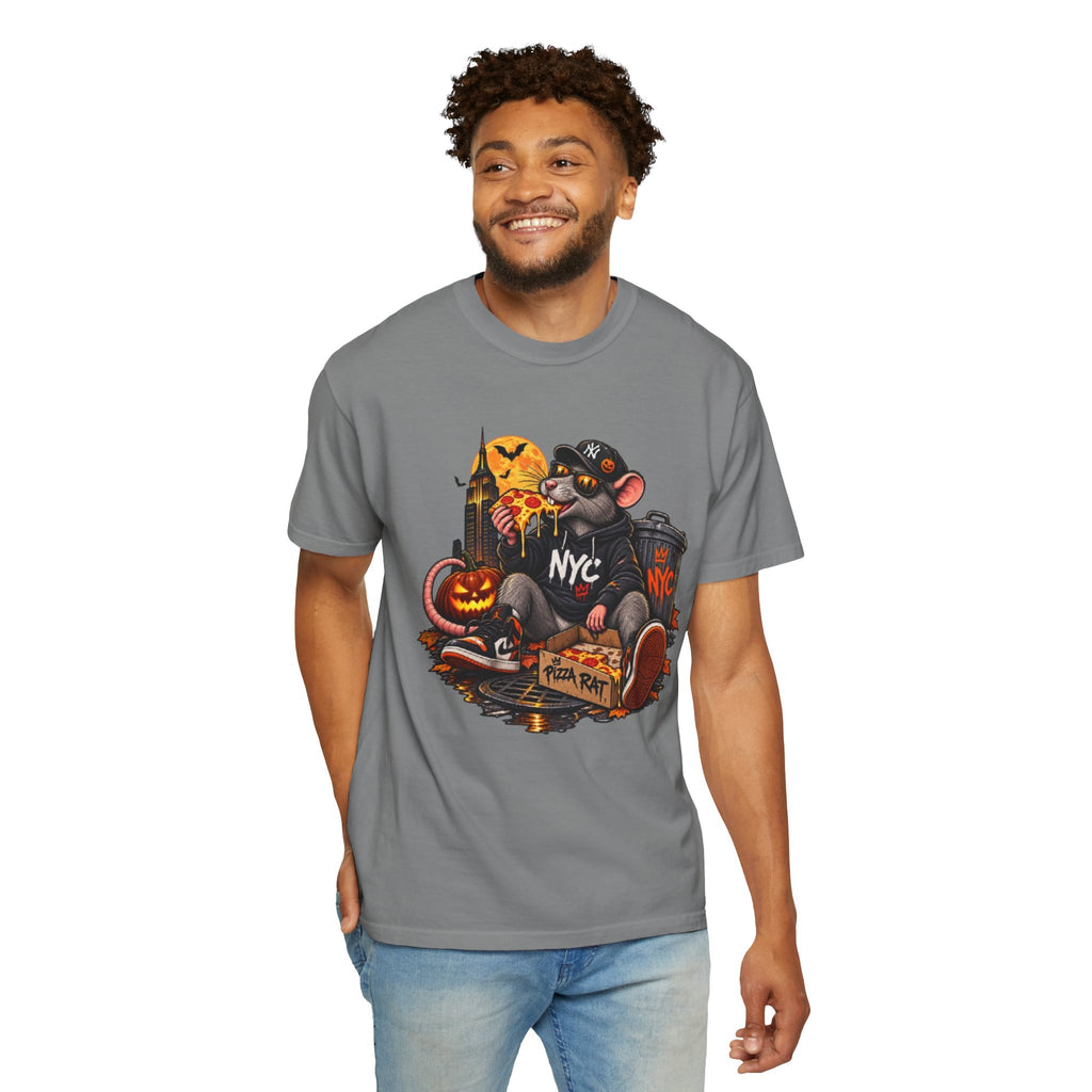 NYC Pizza Rat Halloween T-Shirt — Cute Urban Rat with Pizza & Pumpkins