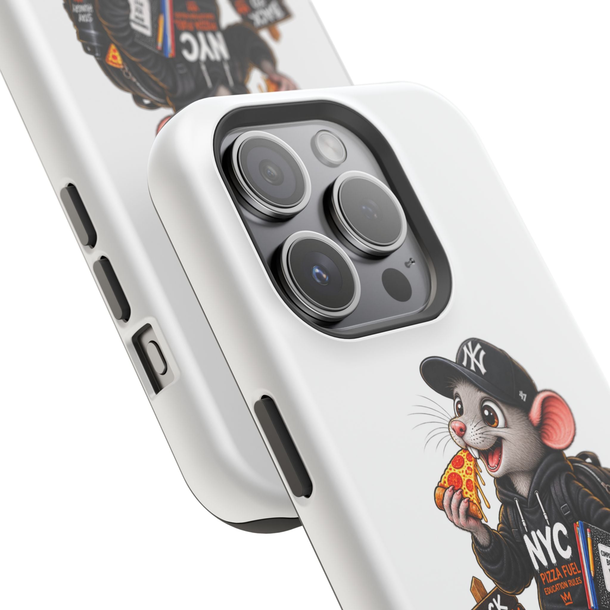 NYC Street Rat Phone Case – Magnetic Impact-Resistant iPhone Case with Back-to-School Pizza Design