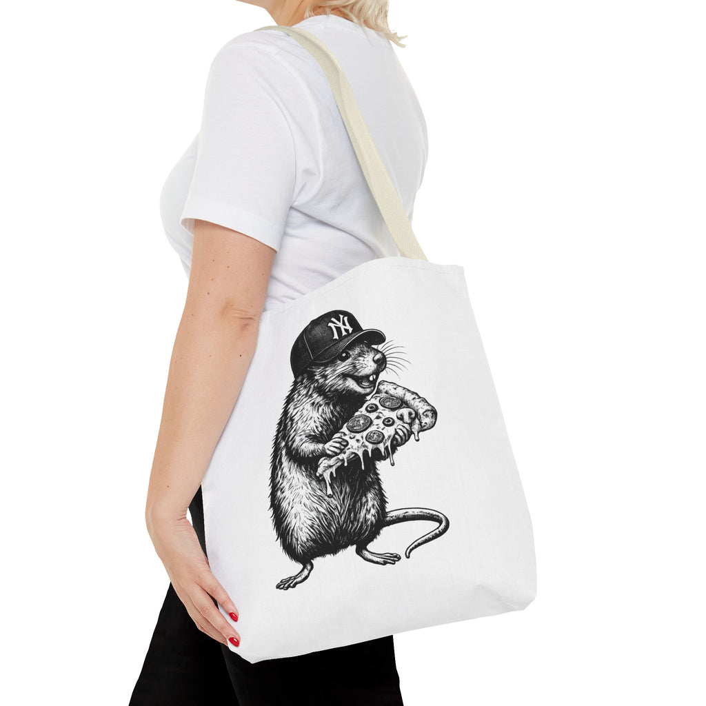 Pizza Rat Tote Bag — Cute NYC Rat Eating Pizza Canvas Tote