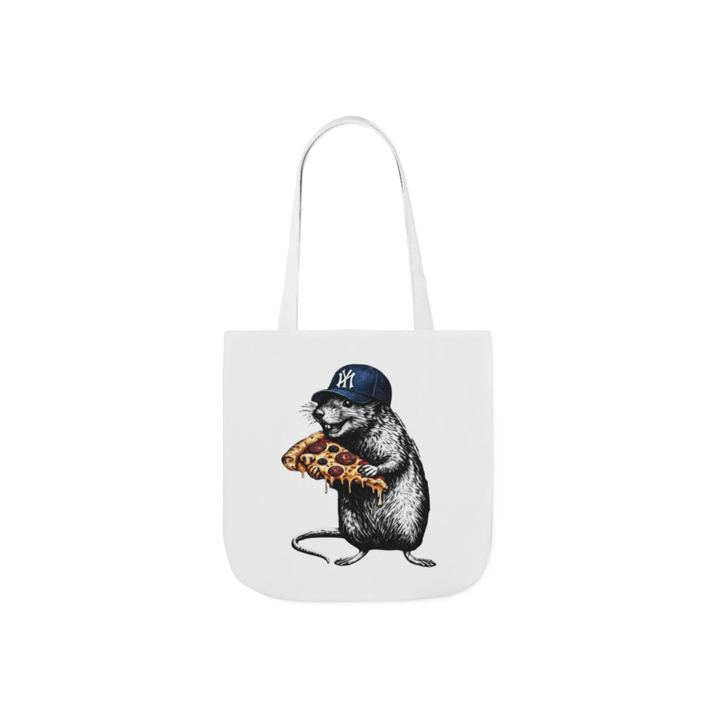 Canvas Tote — Cool Rat Wearing Yankees Cap Eating Pizza Print