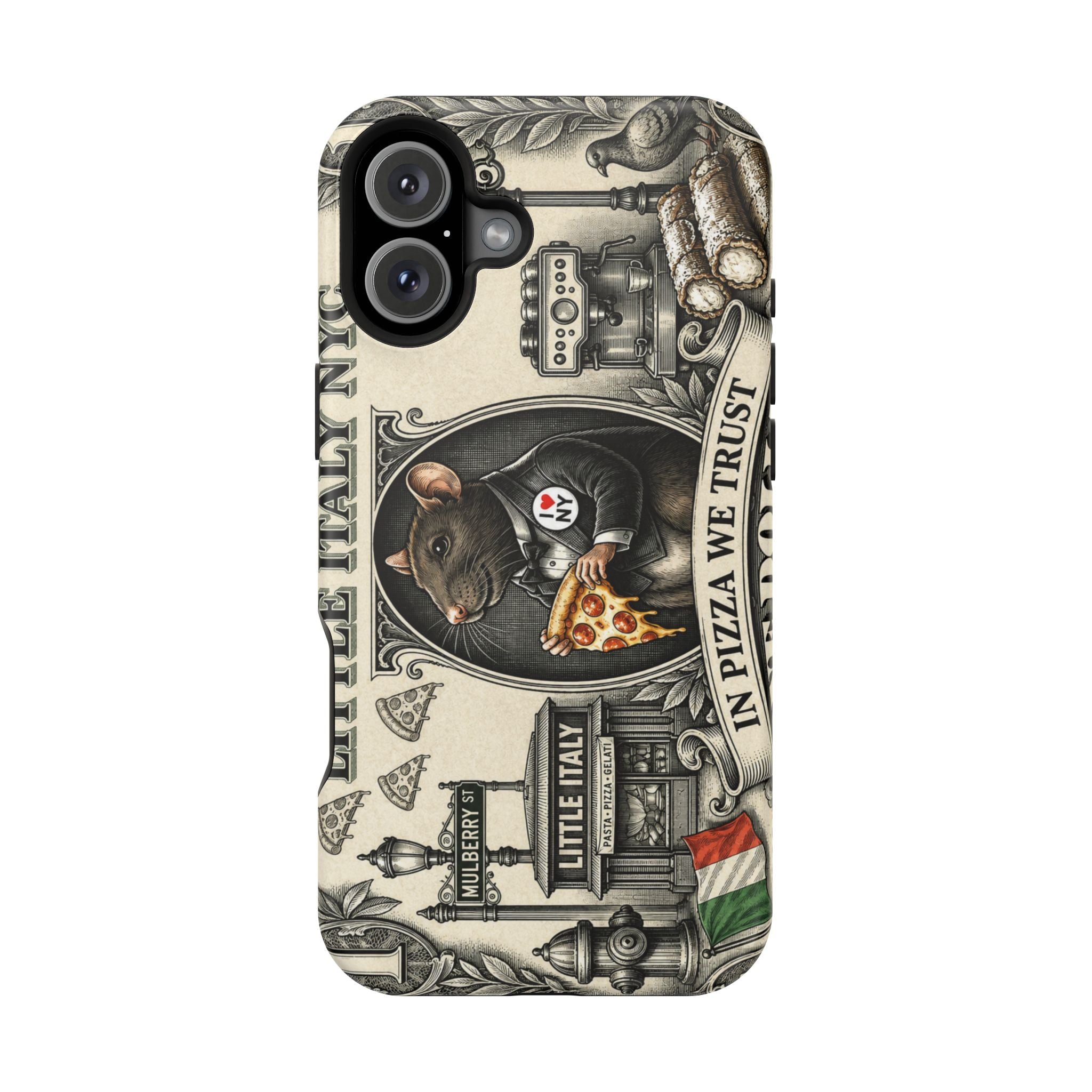 Little Italy NY Phone Case — 'In Pizza We Trust' Italy Rat Art Magnetic Impact-Resistant Case
