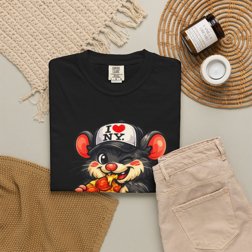 Pizza-Loving Baby Rat T-Shirt — Cute Retro Cartoon Graphic Tee