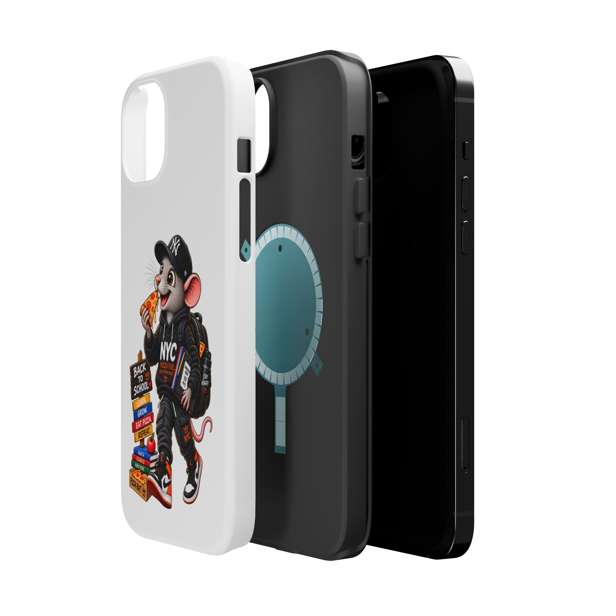 NYC Street Rat Phone Case – Magnetic Impact-Resistant iPhone Case with Back-to-School Pizza Design