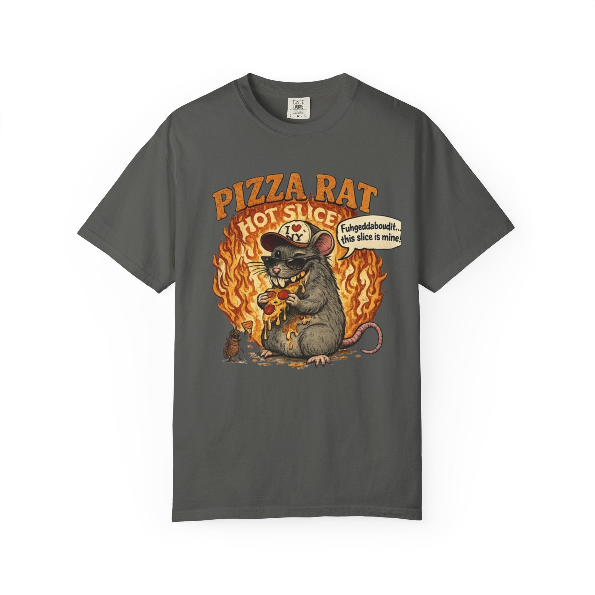 Pizza Rat Hot Slice T-Shirt — Funny Retro Rat Eating Pizza Graphic Tee