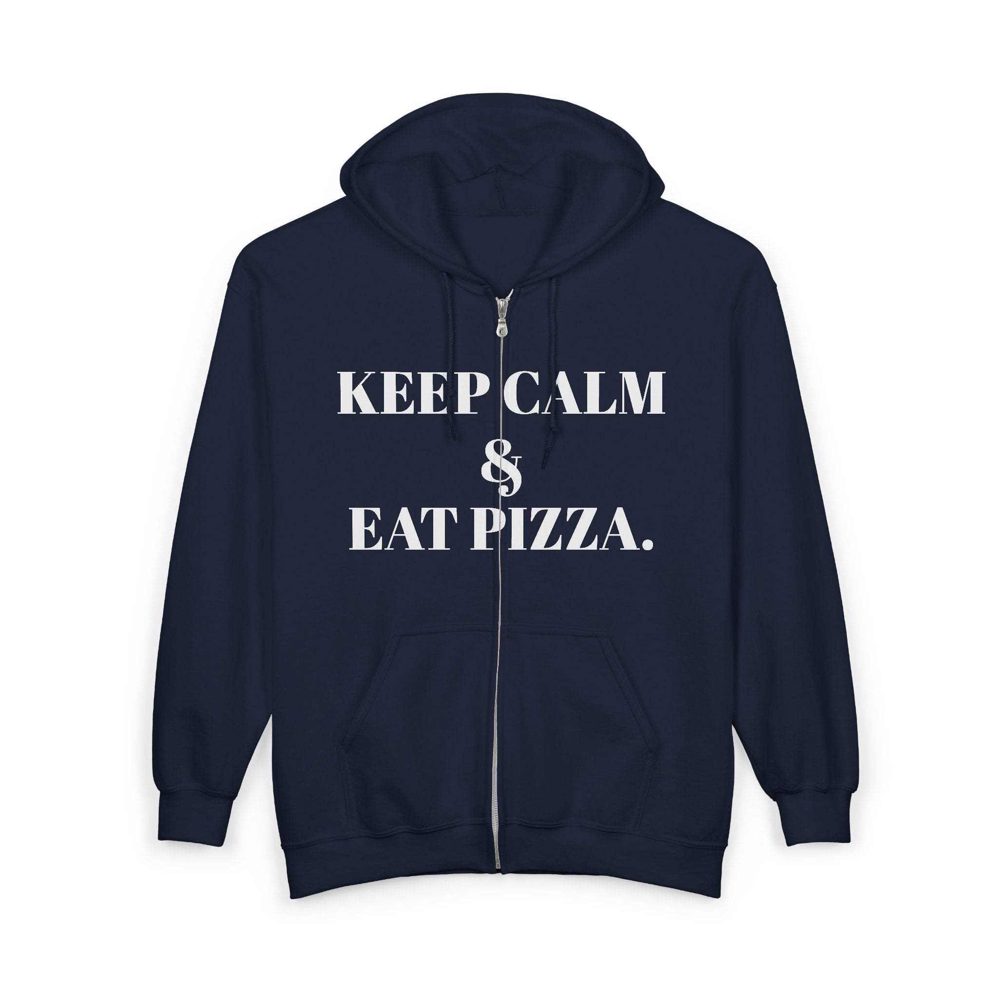 Keep Calm & Eat Pizza Zip Hoodie — Rat with Pizza Graphic Zip-Up Sweatshirt