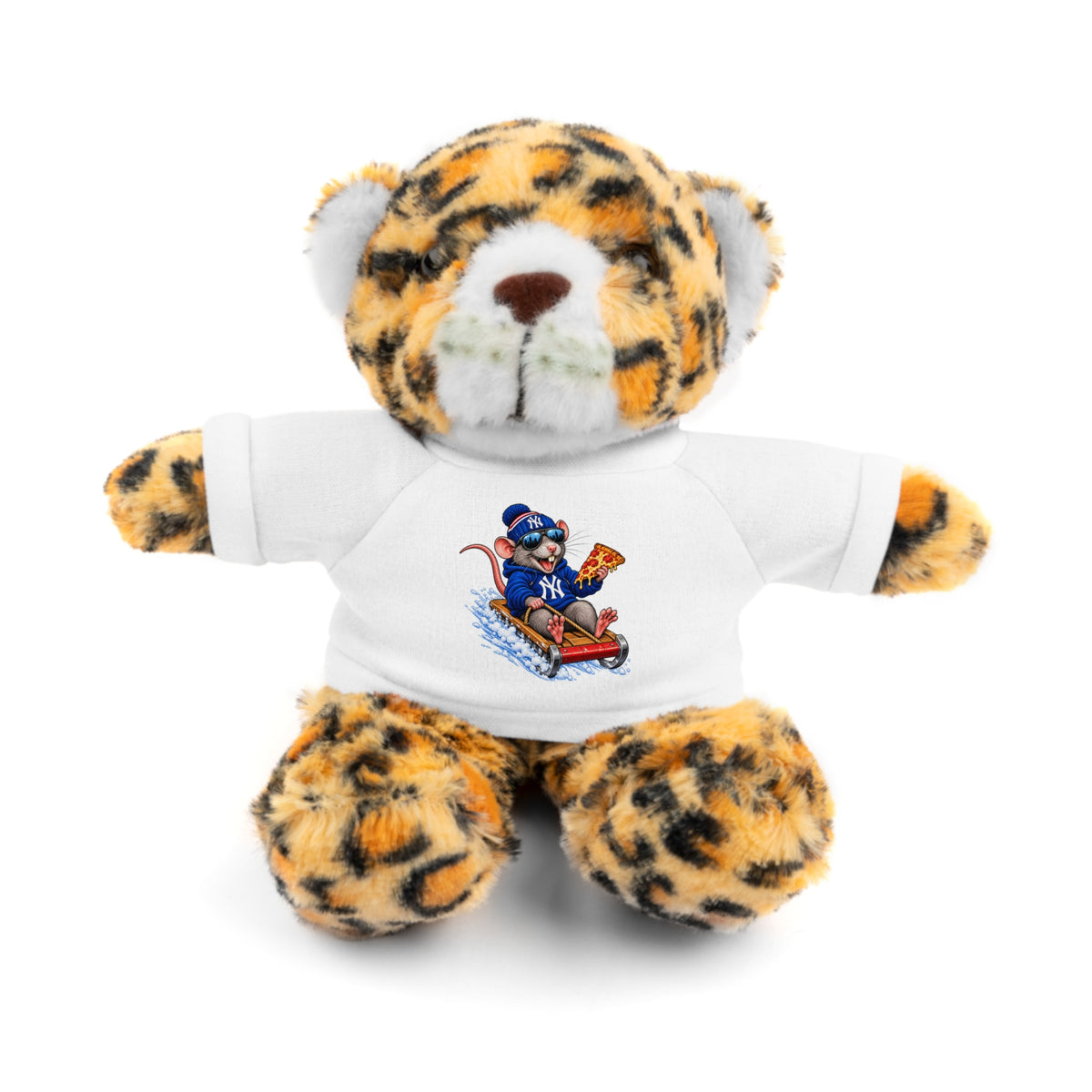 Plush Bear with Sledding Pup Tee — Cute Winter Stuffed Animal Gift - NY Pizza Rat