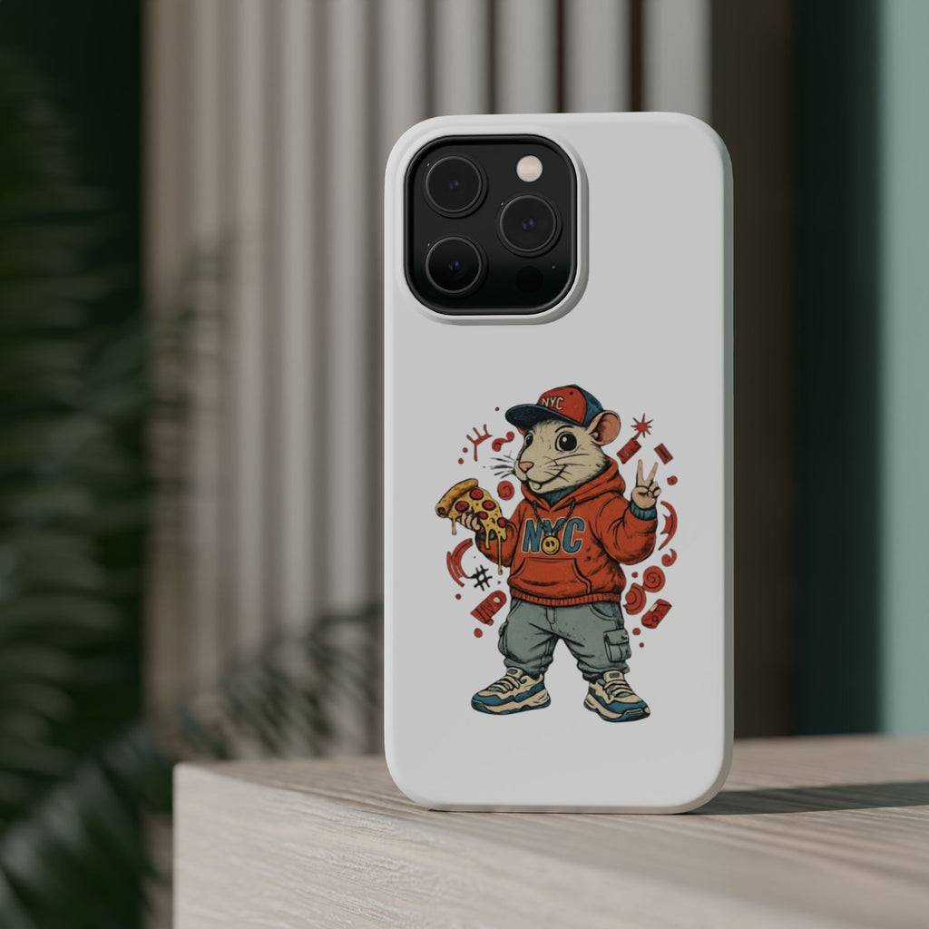 Streetwear Pizza Rat Phone Case — Magnetic Impact‑Resistant iPhone Case with Pizza Skateboard Design