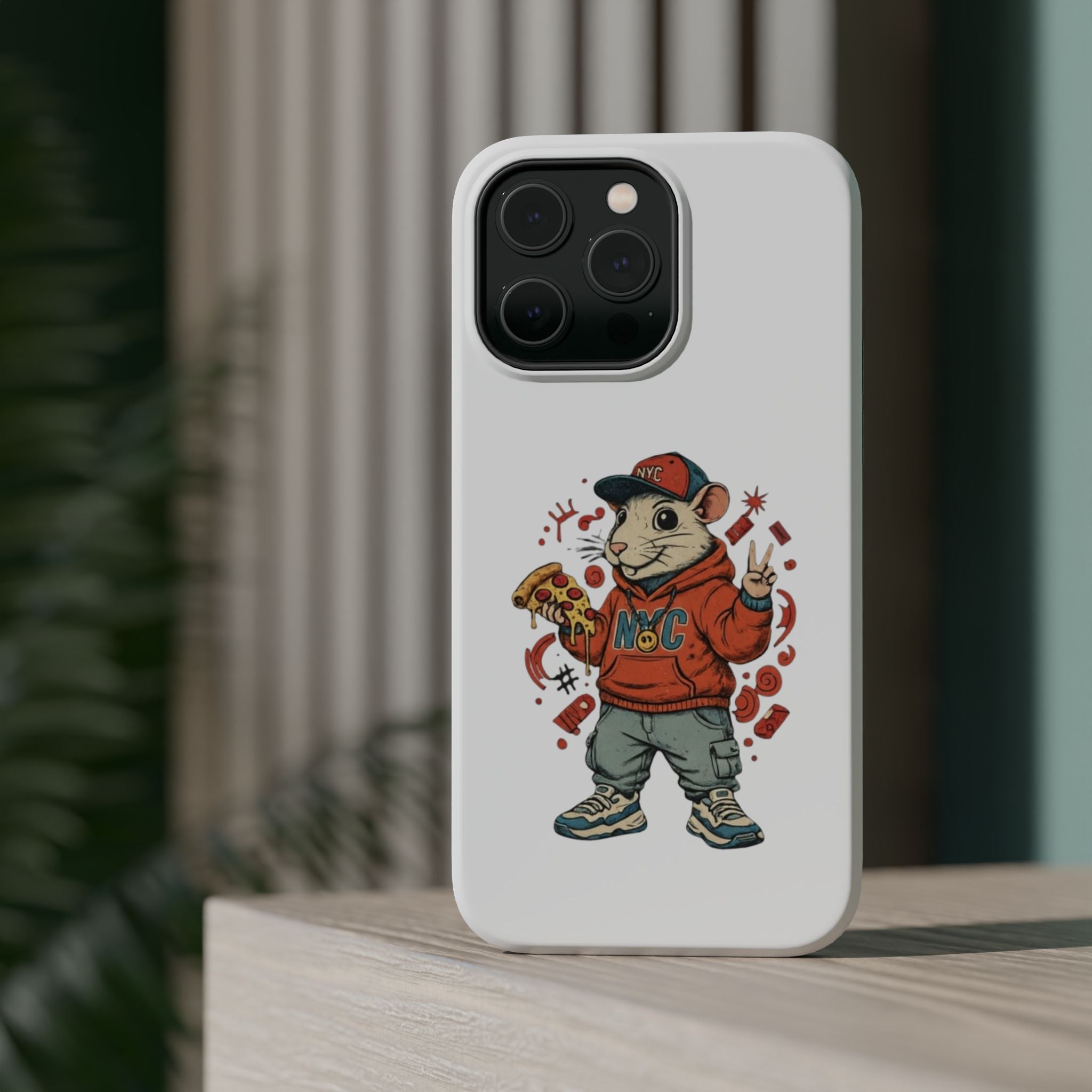 Streetwear Pizza Rat Phone Case — Magnetic Impact‑Resistant iPhone Case with Pizza Skateboard Design