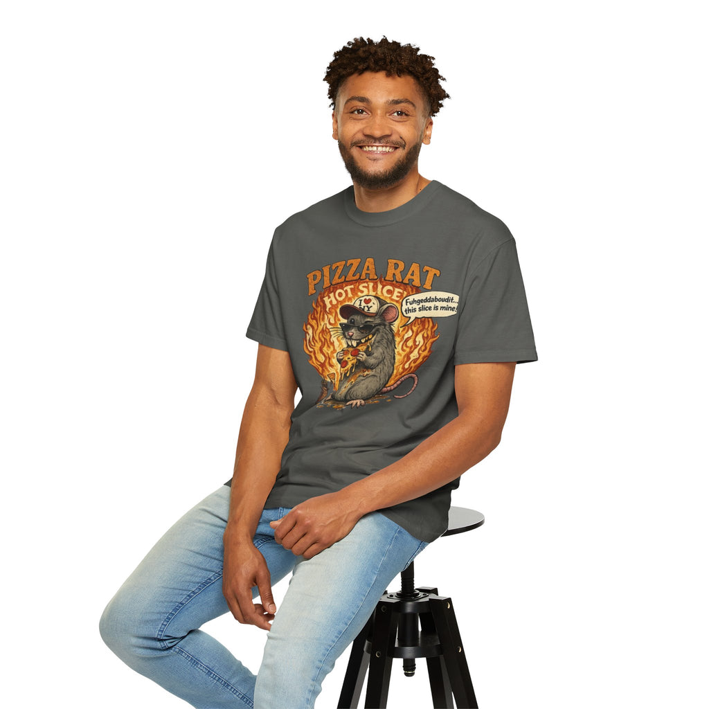 Pizza Rat Hot Slice T-Shirt — Funny Retro Rat Eating Pizza Graphic Tee