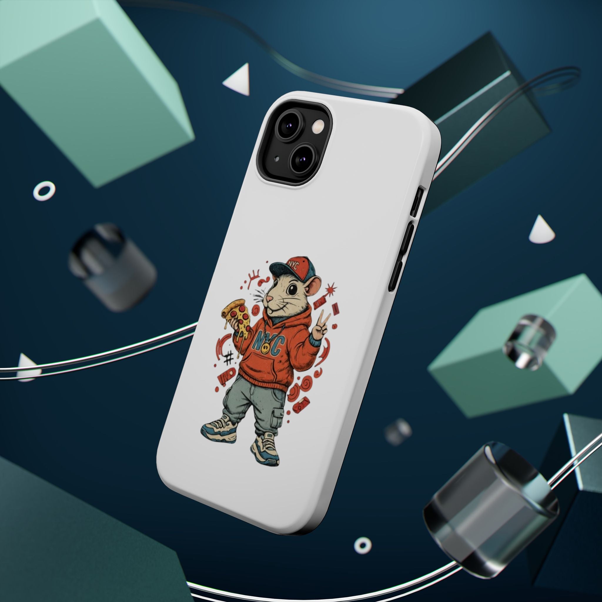 Streetwear Pizza Rat Phone Case — Magnetic Impact‑Resistant iPhone Case with Pizza Skateboard Design